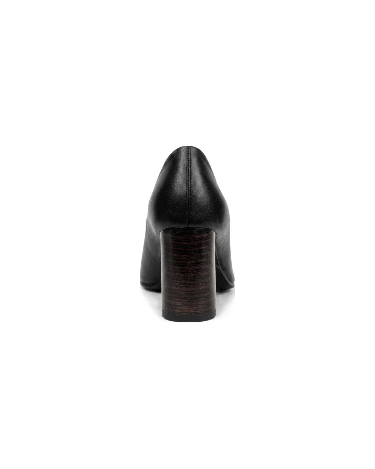 The Signature Heel in black leather, rear view
