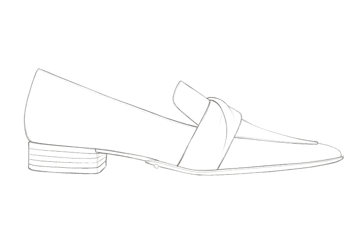 Pencil sketch of The Pointed Loafer, from the original design