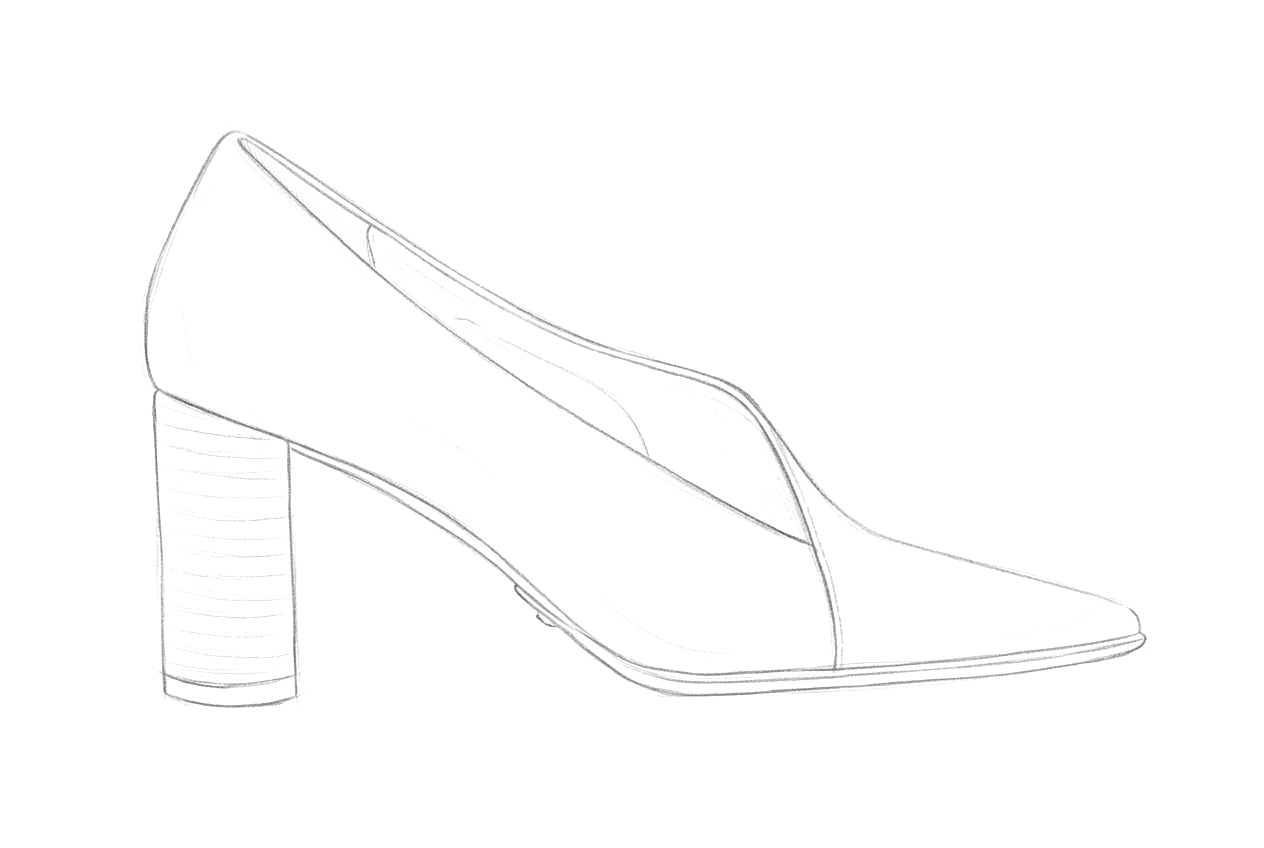 Pencil sketch of The Signature Heel, from the original design